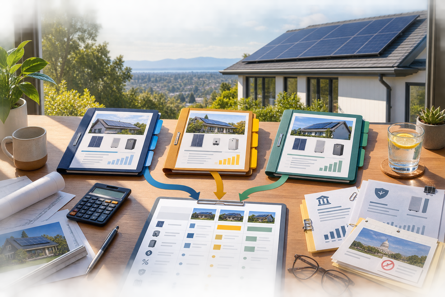Three residential solar proposals flowing into one evidence ledger